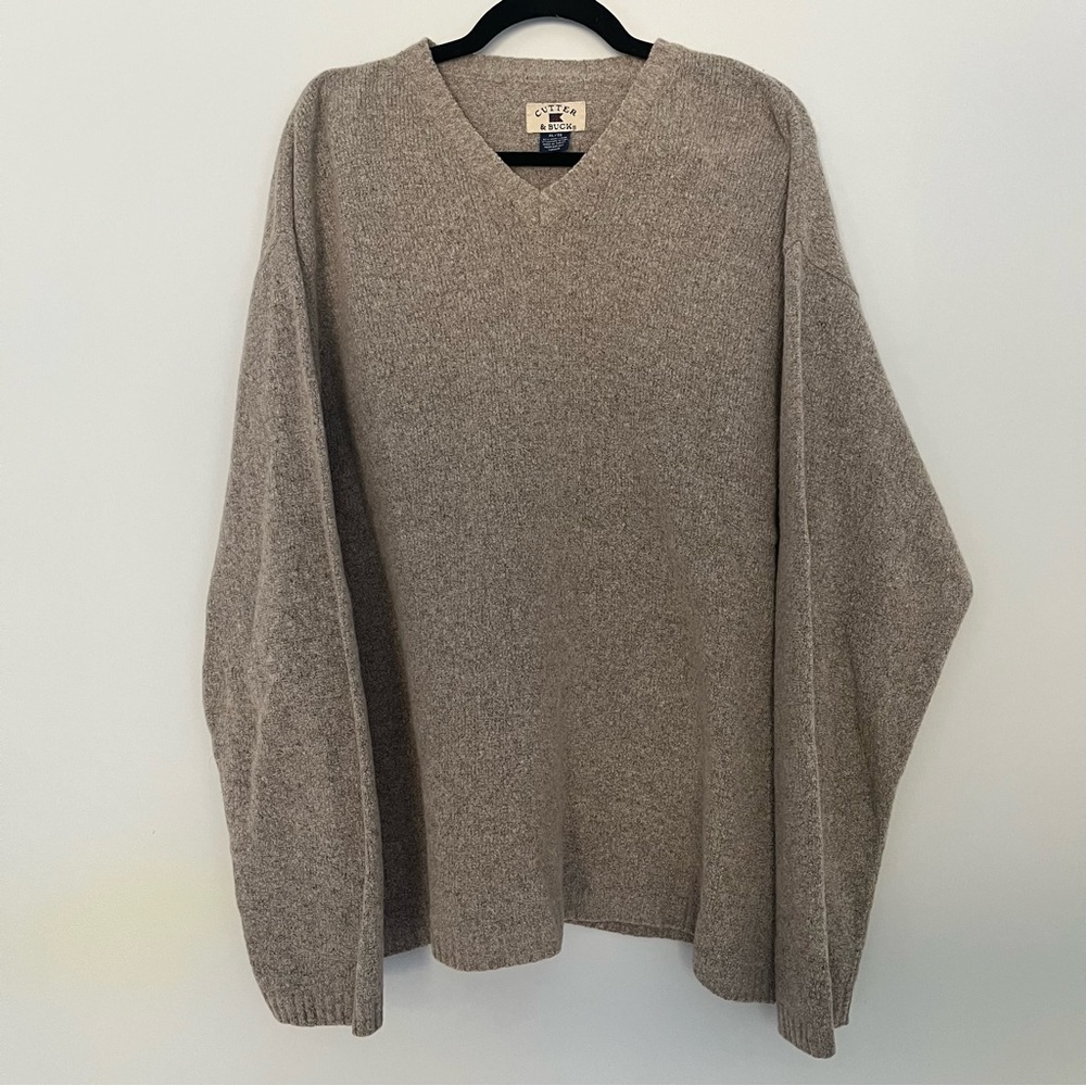 Men’s Wool Blend V-Neck Sweater Size XL Tan Beige Neutral Fall Capsule